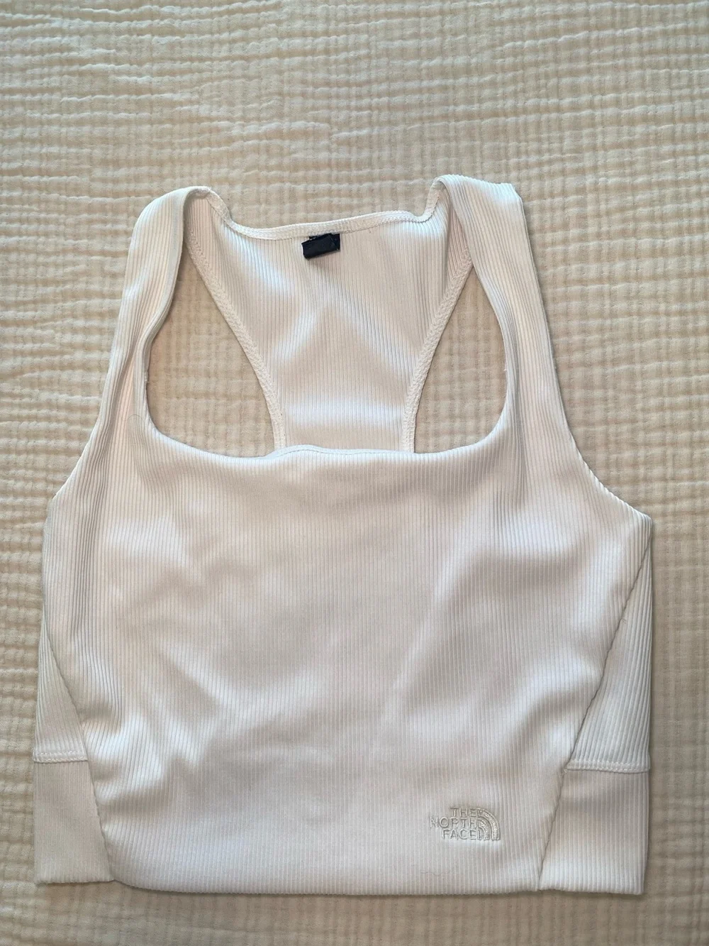 The North Face Women’s White Ribbed Racerback Sports Crop Tank Size Medium